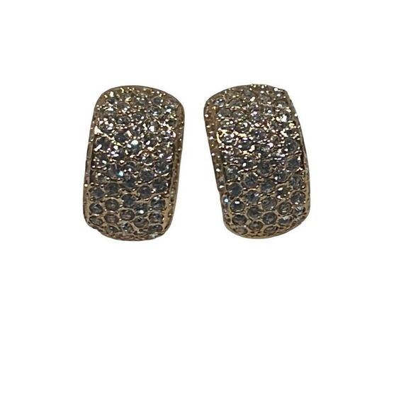 Vintage Roman Gold Plated Swarovski Paved Crystal Clip On Huggies Earrings - Picture 4 of 9